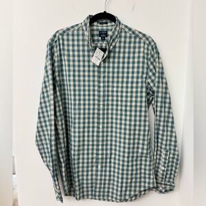 J. Crew Men’s Teal and White Gingham Button-Down Shirt